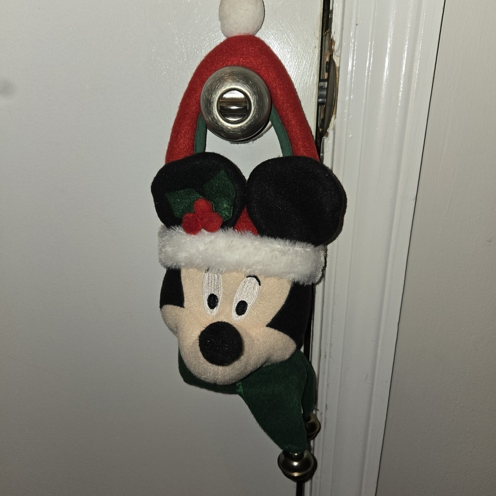 Dan Dee Disney Mickey Christmas‎ Plush Door Knob Hanger Santa Hat Jingle Scarf